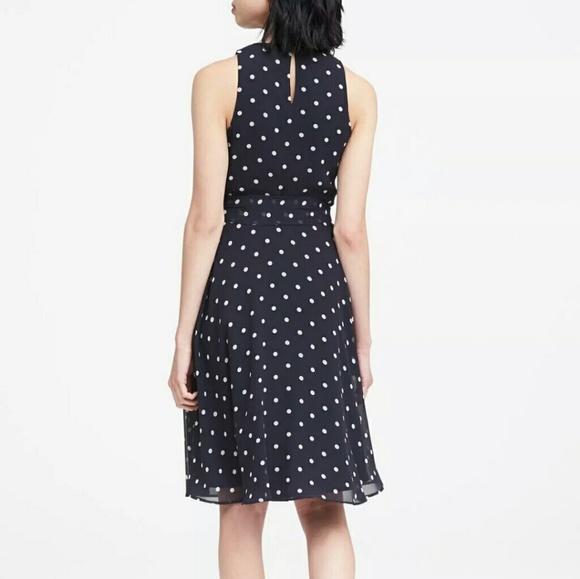 BANANA REPUBLIC Polka Dot Navy Flare Dress, Sz. 2 - Picture 3 of 8